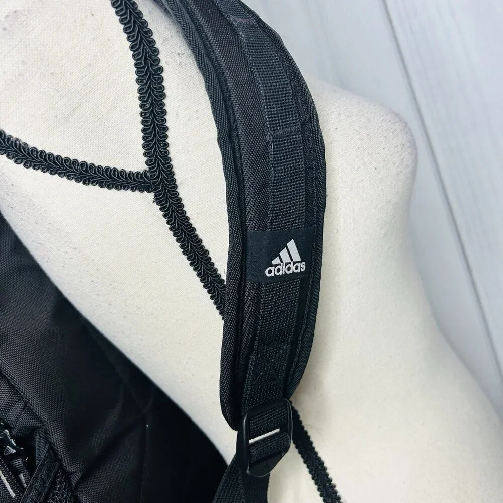 Adidas Black Solid Polyester Logo Medium Backpack Soccer Stripes Travel Bag